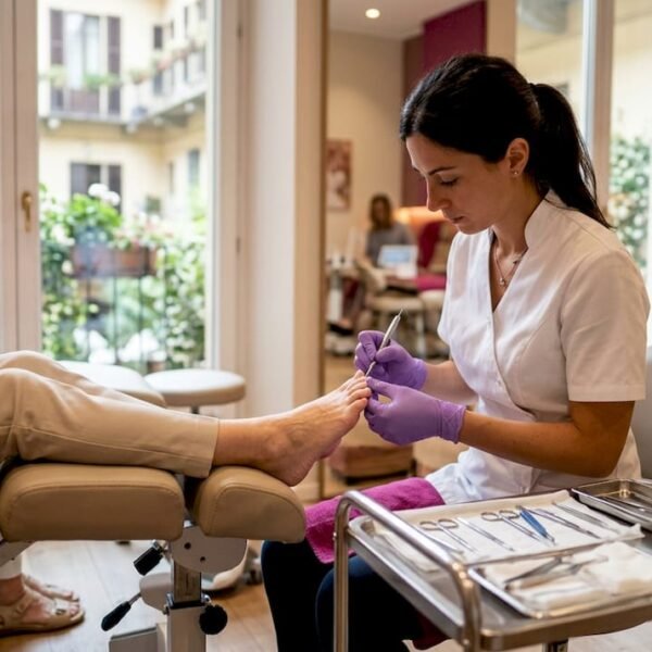 Trattamento professionale di pedicure curativa eseguito in ambulatorio