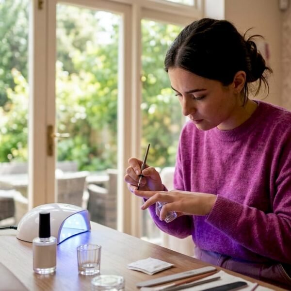 Una donna si prende cura delle sue mani applicando lo smalto semipermanente, per un look elegante e duraturo.