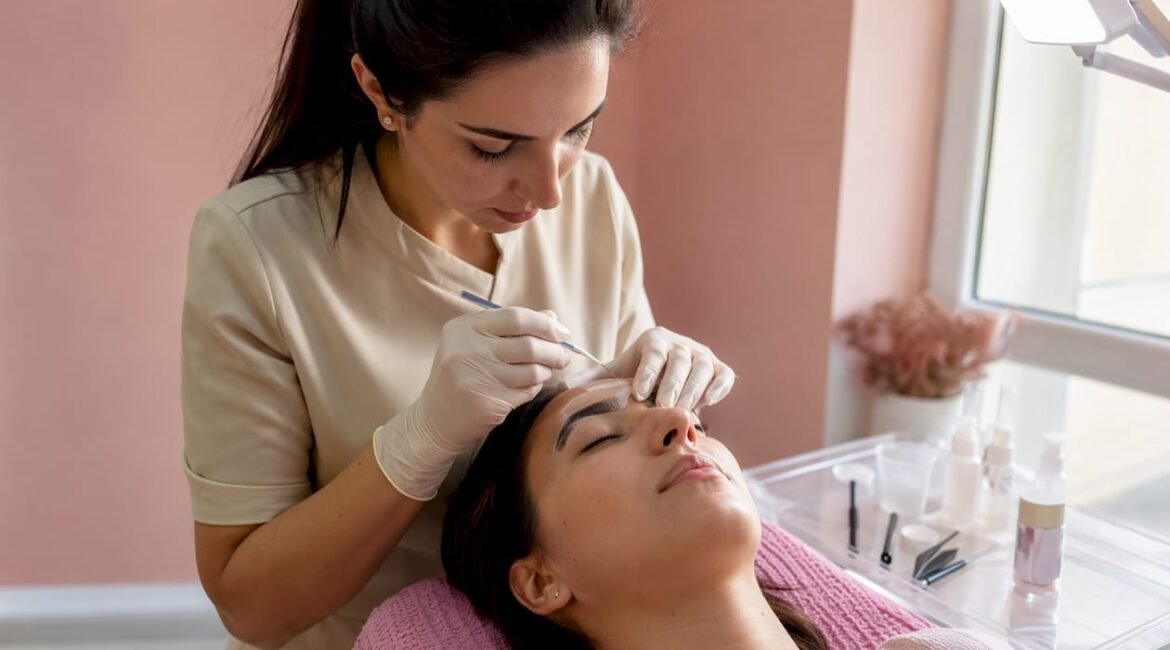 Specialista in estetica che esegue trattamenti di doppia laminazione direttamente in salone