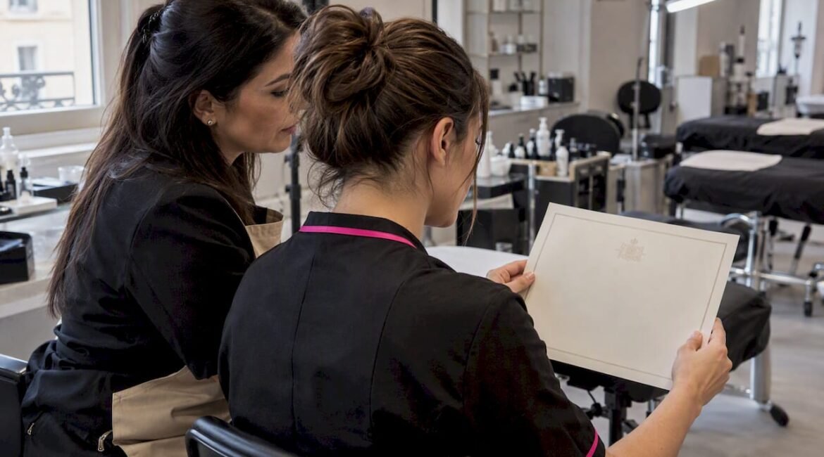 Insegnante e studente esaminano un certificato