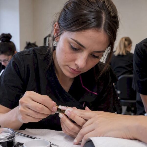 La studentessa applica la Nail Form per la French manicure